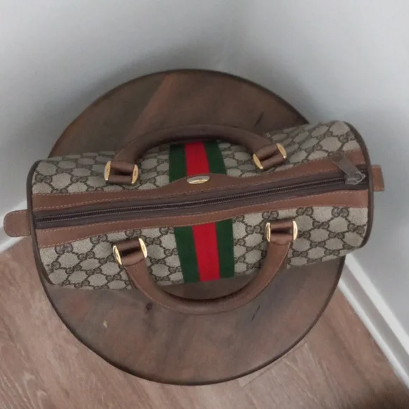 Authentic Vintage Gucci GG Monogram Supreme Sherry Web Ophidia Boston Doctor Bag - Picture 4 of 11